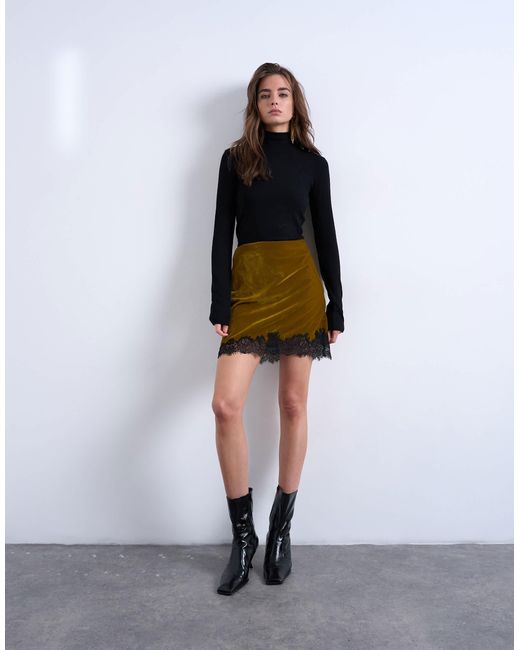 TOPSHOP Gray Velvet Lace Mini Skirt