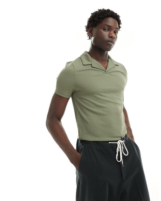 ASOS – geripptes polohemd in Green für Herren