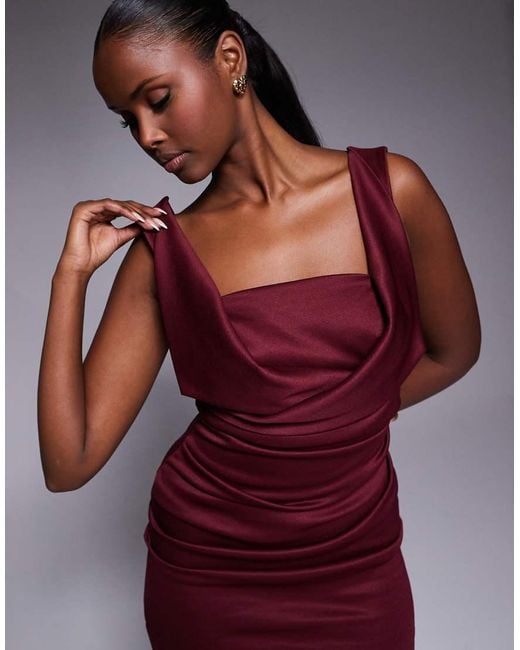ASOS Red Square Neck Pleat Bust Midi Pencil Dress