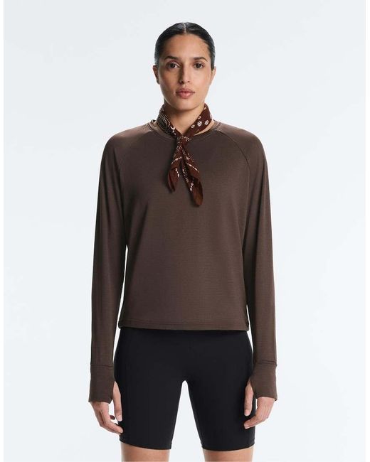 Oysho Brown Long-sleeved Technical T-shirt