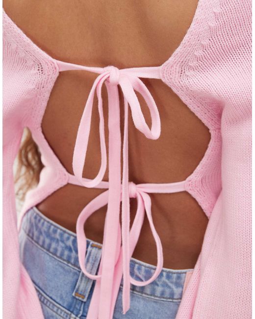 Miss Selfridge Pink Double Tie Back Open Back Jumper