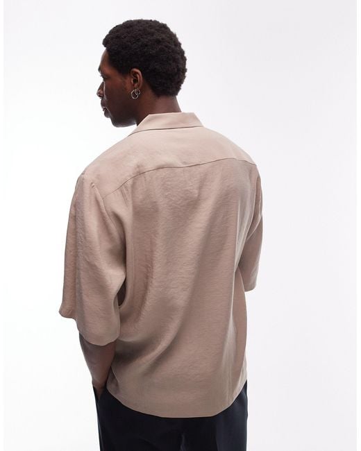 Topman Brown Short Sleeve Relaxed Satin Shirt for men