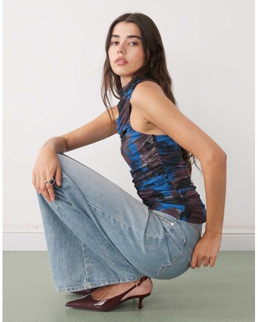 Noisy May Blue Ruched Halter Neck Top