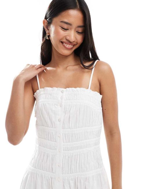 Miss Selfridge Poplin Maxi-Jurk Met Gesmokt Lijfje En Knoopsluiting in het White