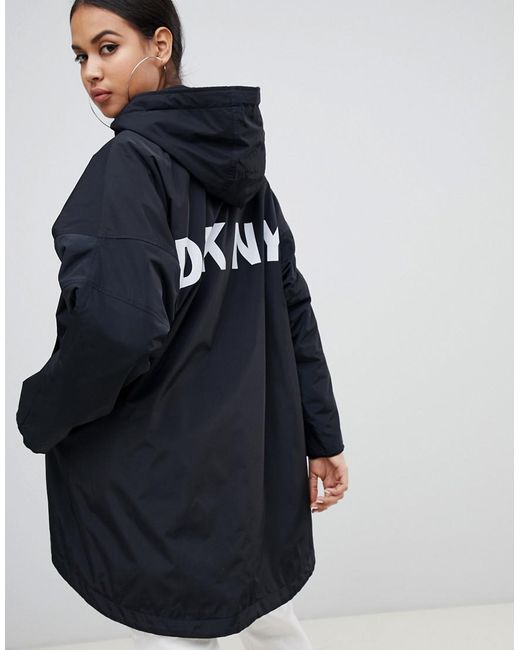 DKNY Black Reversible Logo Hooded Jacket
