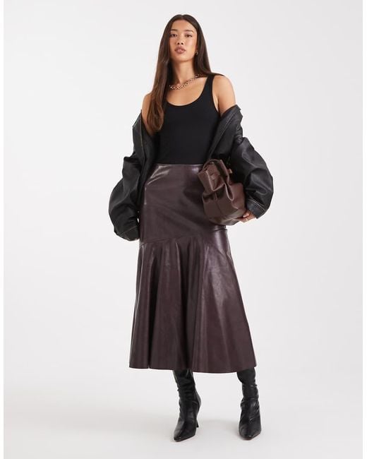 French Connection Red Pu Fluted Midi Skirt