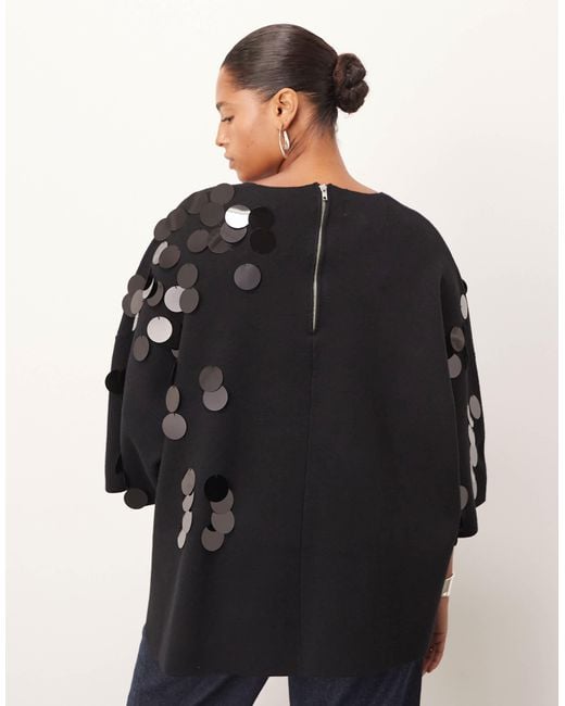 ARRANGE Black Curve – t-shirt aus kompaktem strick mit pailletten