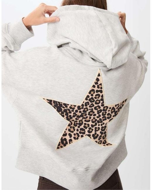 Stradivarius Gray Star And Leopard Print Hoodie
