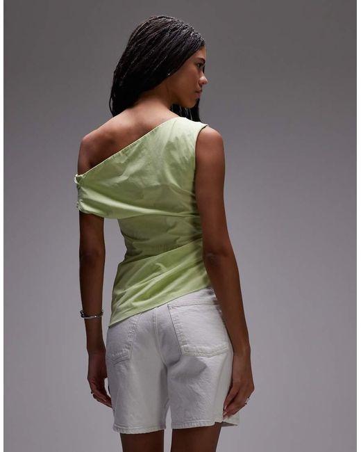 Top Color Lime Drappeggiato Raccolto Sul Lato di TOPSHOP in Green