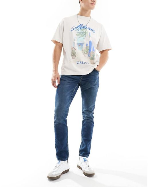 Only & Sons Blue Slim Fit Mid Wash Jeans for men