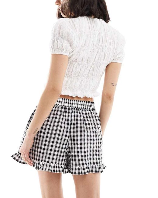 Wednesday's Girl White Ruffle Edge Gingham Shorts