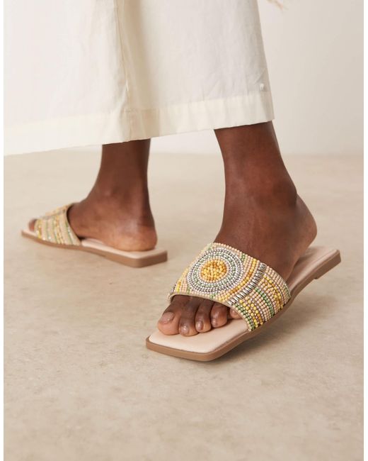 ASOS Brown – fig – flache mules-sandalen mit eckiger zehenpartie und perlen