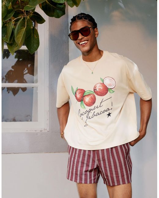 ASOS Natural Boxy Oversized T-shirt With Summer Graphic for men