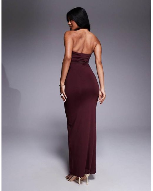 SNDY'S Purple Metal Hardware Detail Twist Halterneck Maxi Dress