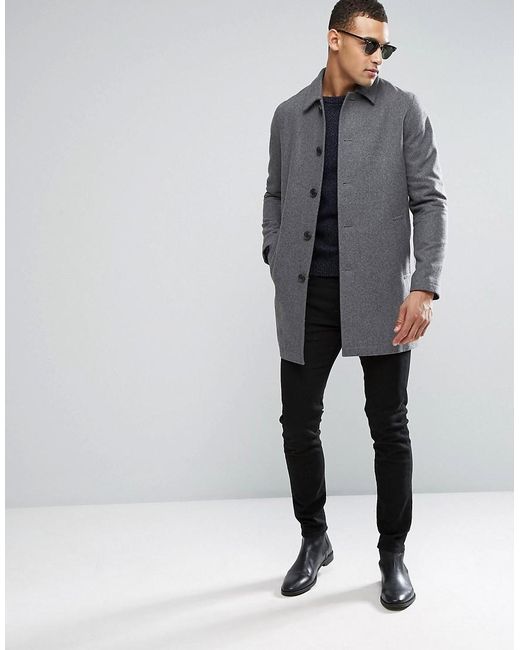 asos wool mix trench coat in light grey marl in gray for light trench coat mens