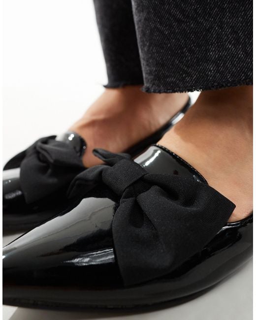 Asos Design Wide Fit Black Lake Bow Pointed Ballet Flats