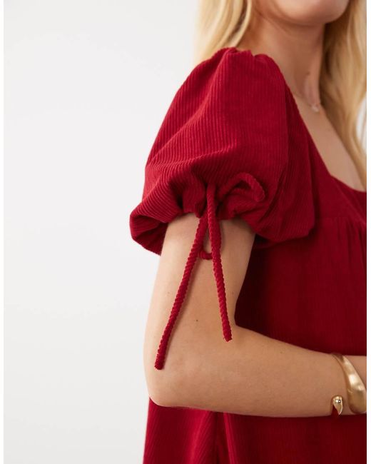 ASOS Red Cord Square Neck Bubble Mini Dress