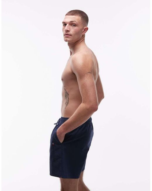 Tommy Hilfiger Blue Textured Drawstring Zip Swim Shorts for men