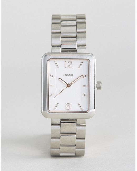 Fossil Metallic Silver Es4157 Atwater Square Face Watch