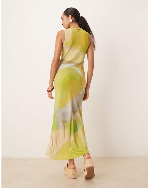 Vestido Midi Verde Difuminado Con Cuello De Pico Y Lazada Fruncida De ASOS de color Multicolor