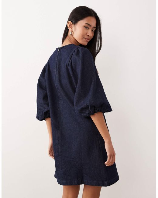 Robe courte en jean à manches bouffantes - jean brut ASOS en coloris Blue