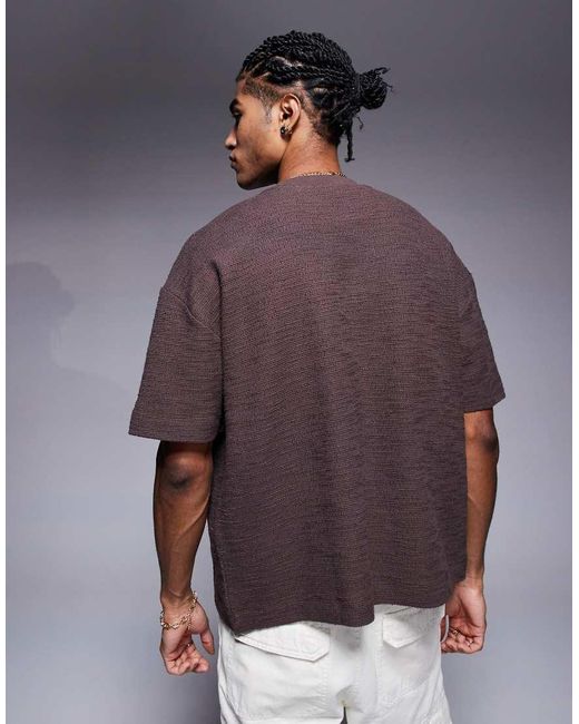 Camiseta Marrón De Corte Cuadrado Extragrande De Tejido Texturizado De (Parte De Un Conjunto) ASOS de hombre de color Blue