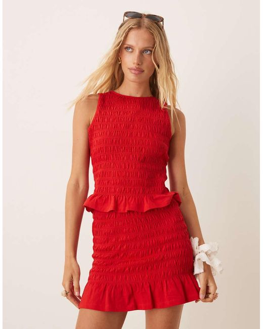 ASOS Red Co-ord Shir Frill Hem Mini Skirt