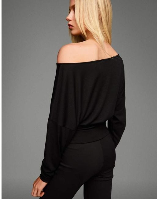 Bershka Black Striped Long Sleeve T-Shirt With Sash