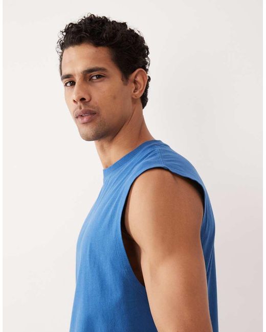 4505 Blue Icon Cotton Oversized Pump Training Tank With Quick Dry Finish for men