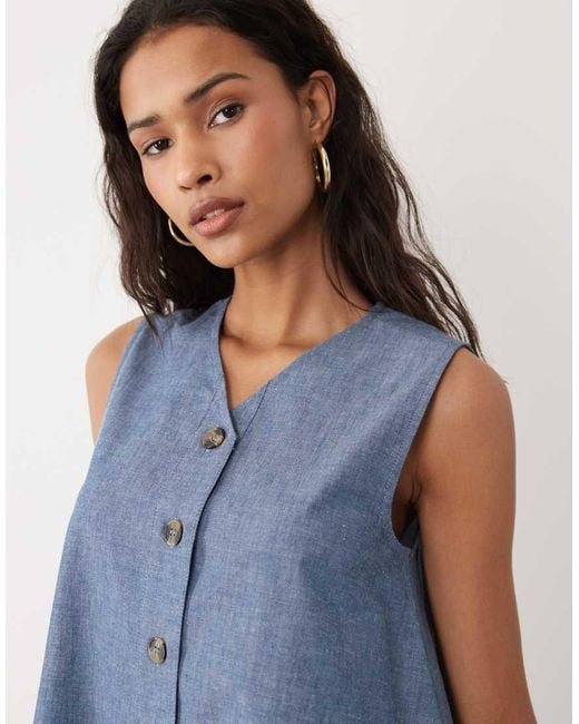 Wednesday's Girl Blue Wednesdays Girl Button Up Chambray Mini Shift Dress