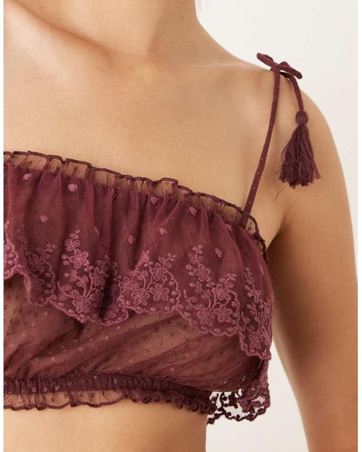 Top Color Baya Estilo Bralette De Tejido Transparente Con Volantes Y Ribete De Encaje De (Parte De Un Conjunto)-Blanco ASOS de color Natural