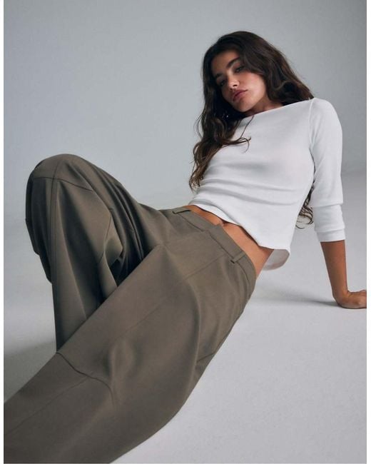 Stradivarius Gray Tailored Barrel Trousers
