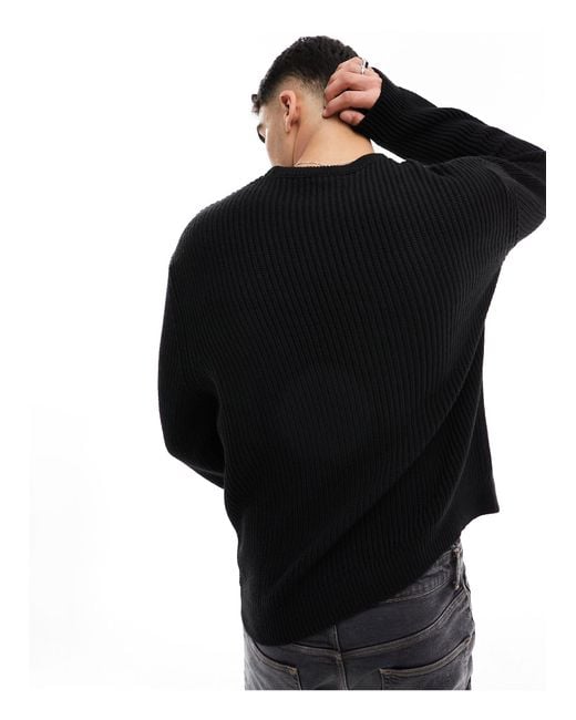 ASOS Black Oversized Knitted Fisherman Rib Jumper for men