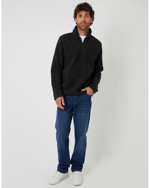 Threadbare Black Quarter Zip Borg Sweatshirt for men