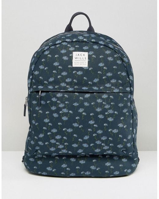 Jack Wills Blue Navy Floral Backpack
