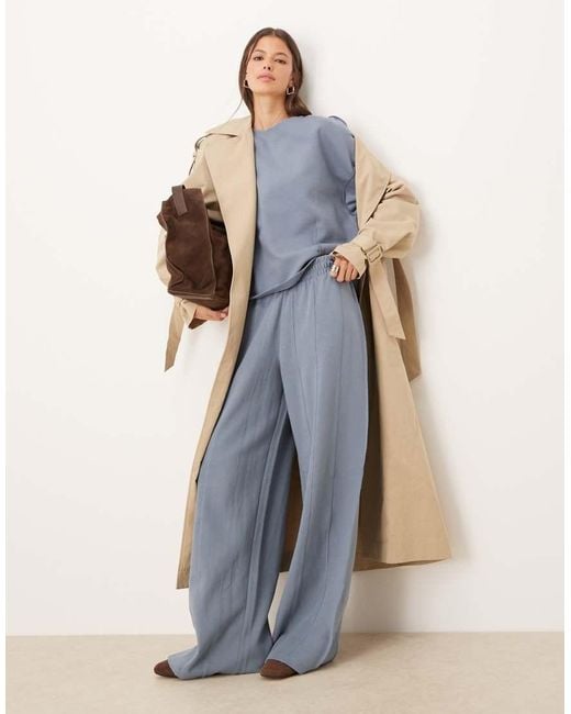 ASOS Blue Interlock Super Wide Leg jogger With Seam Detail