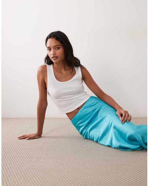 ASOS Blue Lace Hem Fishtail Maxi Skirt