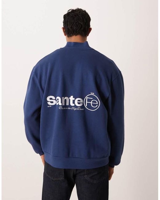 ASOS Blue Relaxed Fit Zip Up Sweatshirt With Embroidery Print for men