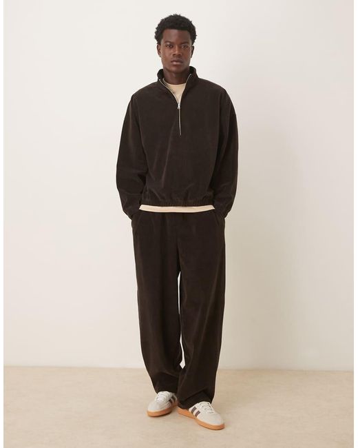 ASOS Black Co-Ord Boxy Relaxed Half Zip Ribbed Velour Track Jacket for men