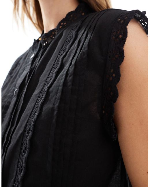 ASOS Black Sleeveless Shirt With Broderie Trim Detail