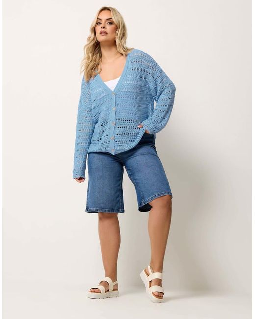 Yours Clothing Blue Pointelle Knit Cardigan
