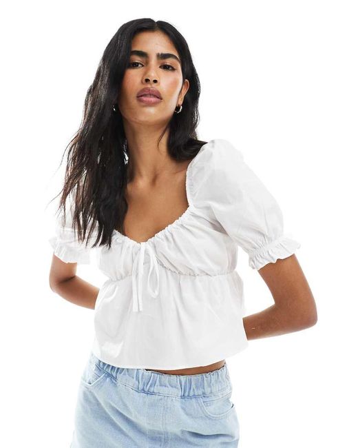 Miss Selfridge White Poplin Milkmaid Top