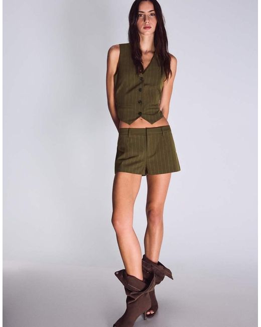 Bershka Brown Striped Vest With Back Buckle