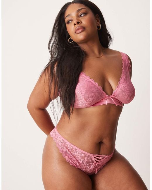 ASOS Red Asos Design Curve Blake Heart Lace Brazilian With Corset Detail