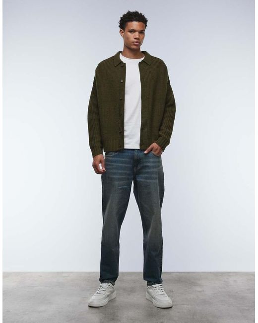 ASOS Green Oversized Boxy Fit Heavyweight Knitted Wool Blend Cardigan for men
