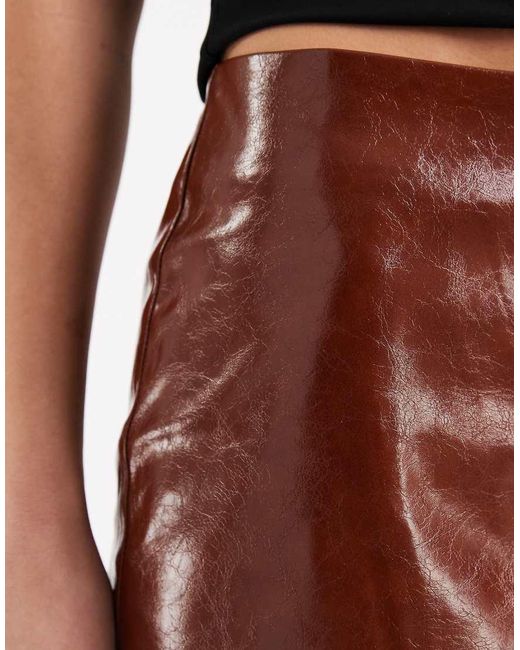 New Look Brown Cracked Pu Mini Skirt