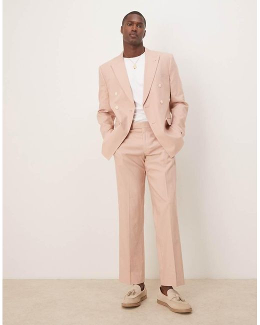 ASOS Pantalon Met Rechte Pijpen Van Linnenmix in het Pink voor heren