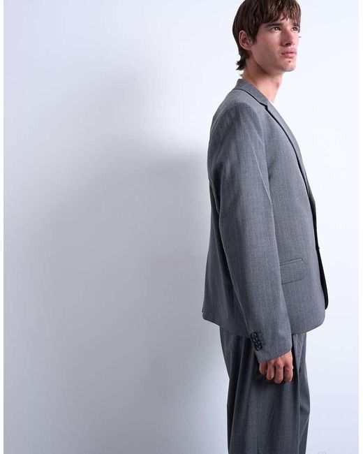 Topman Gray Relaxed Boxy Blazer for men
