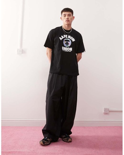 Aape By A Bathing Ape Black Aape By A Bathing Ape Logo Union T-shirt for men