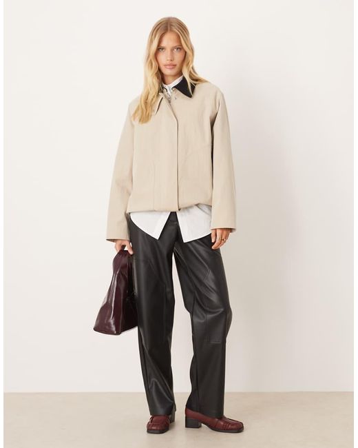 Mango Natural Cotton Mix Barn Jacket With Contrast Collar